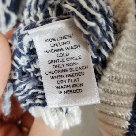 Loft | Blue & White Patterned Linen Hi-Lo Sweater - Picture 6 of 7